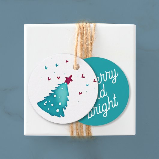 かわいい冬のクリスマスツリー雪の森の水色 フェイバータグ