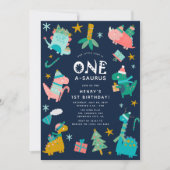 かわいい冬のクリスマスディノ1st誕生日パーティー 招待状 (正面)