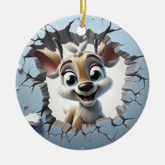 かわいい冬のクリスマストナカイ セラミックオーナメント (正面)