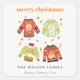 かわいい冬のクリスマスハートリーフィージュージュセーター スクエアシール