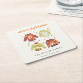 かわいい冬のクリスマスハートリーフィージュージュセーター スクエアペーパーコースター (アングル)