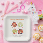 かわいい冬のクリスマスハートリーフィージュージュセーター ペーパープレート (パーティー)