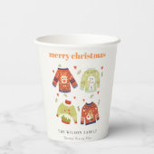 かわいい冬のクリスマスハートリーフィージュージュセーター 紙コップ (裏面)
