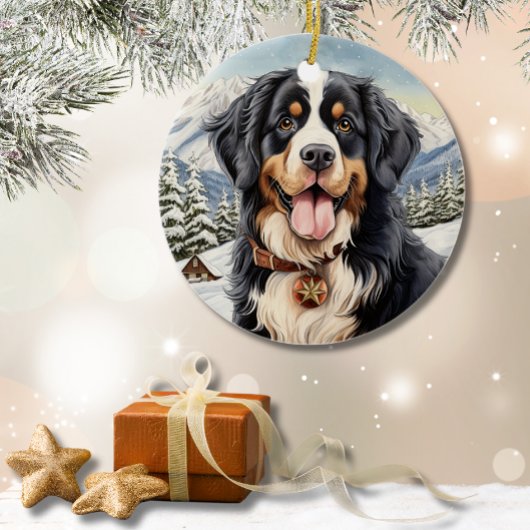 かわいい冬のクリスマスベルネーゼ山 セラミックオーナメント