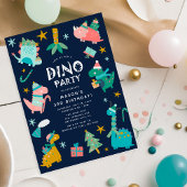 かわいい冬のクリスマス恐竜の子供の誕生日パーティー 招待状