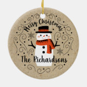 かわいい冬のクリスマス雪だるま セラミックオーナメント (裏面)