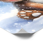 かわいい冬のクリスマス サンタベアの子 水彩画 ポスター (角)