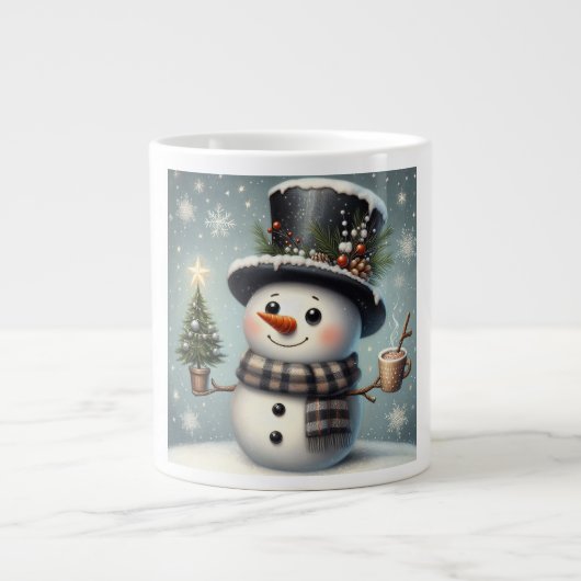 かわいい冬のクリスマス/冬雪だるま ジャンボコーヒーマグカップ (正面)