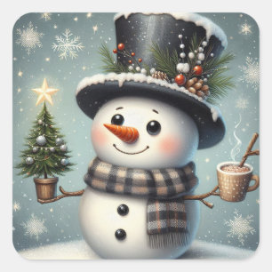 かわいい冬のクリスマス/冬雪だるま スクエアシール