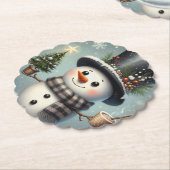 かわいい冬のクリスマス/冬雪だるま ペーパーコースター (アングル)