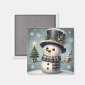 かわいい冬のクリスマス/冬雪だるま マグネット (正面/裏面)