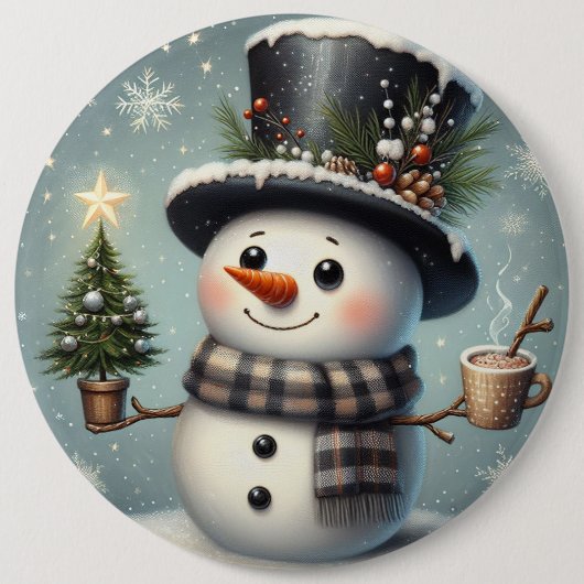 かわいい冬のクリスマス/冬雪だるま 缶バッジ (正面)