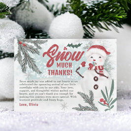 かわいい冬のグリーンパイン氷雪だるま赤ちゃんシャワー サンキューカード