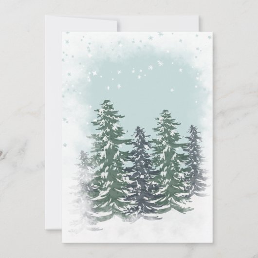 かわいい冬のグリーンパイン氷雪だるま赤ちゃんシャワー 招待状 (裏面)