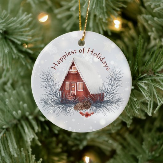 かわいい冬のコテージカスタムクリスマスホリデー セラミックオーナメント (ツリー)