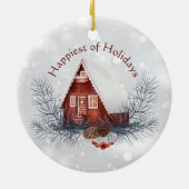 かわいい冬のコテージカスタムクリスマスホリデー セラミックオーナメント (裏面)