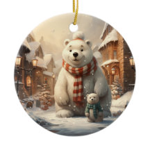 かわいい冬のシーン陶製オーナメント