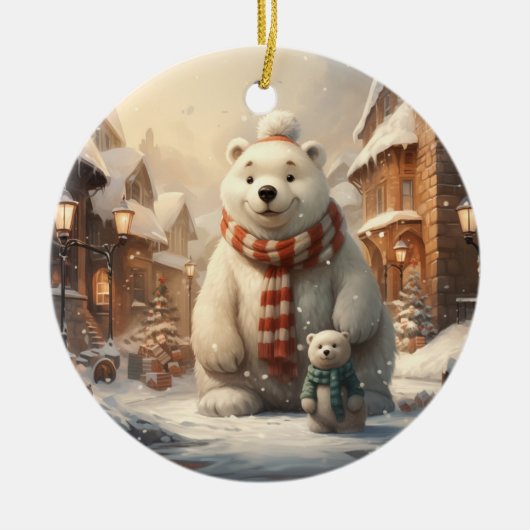 かわいい冬のシーン陶製オーナメント セラミックオーナメント (正面)