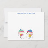 かわいい冬のスキー子ども用パーソナライズされた文房具 ノートカード (正面)