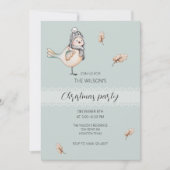 かわいい冬のスズメのイラスト 水彩画アート 招待状 (正面)