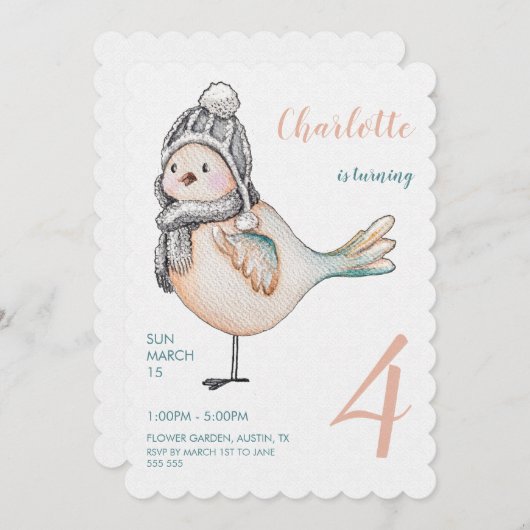 かわいい冬のスズメの水のカラーイラストレーション シーズンカード (正面/裏面)