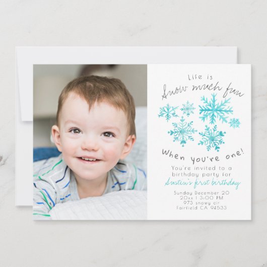 かわいい冬のスノーフレーク最初の誕生日の写真招待状 招待状 (正面)