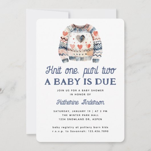かわいい冬のセーター北欧の水の色ベビーシャワー 招待状 (正面)