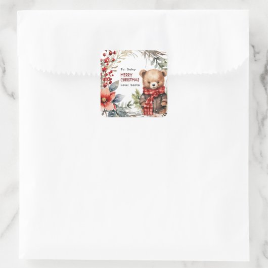 かわいい冬のテディベアキッズクリスマスプレゼント スクエアシール (バッグ)