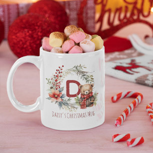かわいい冬のテディベアキッズ名クリスマスプレゼント コーヒーマグカップ