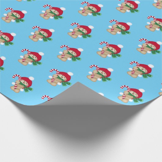 かわいい冬のテディベアキャンディーケーンクリスマス ラッピングペーパー (角)