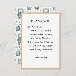 かわいい冬のテディベア柄 サンキューカード