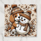 かわいい冬のデュオ:帽子とパターン(の模様が)ある雪だるまの犬 フェイバータグ (裏面)