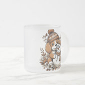 かわいい冬のデュオ：帽子とパターン（の模様が）ある雪だるまの犬 フロストグラスマグカップ (正面右)