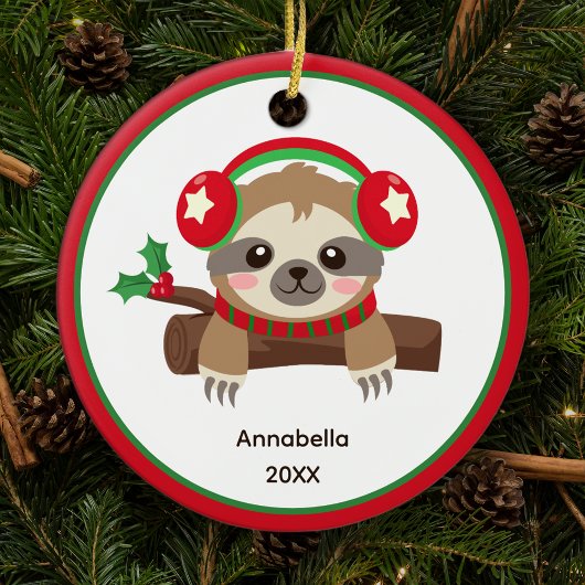 かわいい冬のナマケモノパーソナライズされたキッズクリスマス セラミックオーナメント