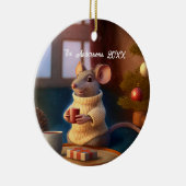 かわいい冬のネズミがお茶を飲む|過去記事 セラミックオーナメント (右)