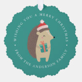 かわいい冬のハリネズミの写真の休日 オーナメントカード (正面)