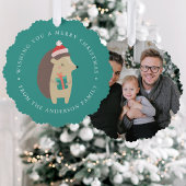 かわいい冬のハリネズミの写真の休日 オーナメントカード