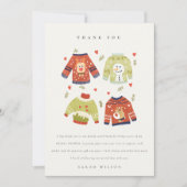 かわいい冬のハートの葉のブサイクなスウェーター ブライダルシャワー サンキューカード (正面)