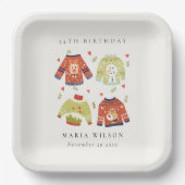 かわいい冬のハート醜いセーター任意の年齢誕生日 ペーパープレート (正面)