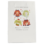 かわいい冬のハート醜いセーター任意の年齢誕生日 ミディアムペーパーバッグ (正面)