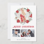 かわいい冬のバニーポインセチアのクリスマスフォトカード 案内状 (正面)