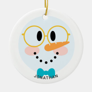 かわいい冬のパーソナライズされた雪だるま顔クリスマス セラミックオーナメント