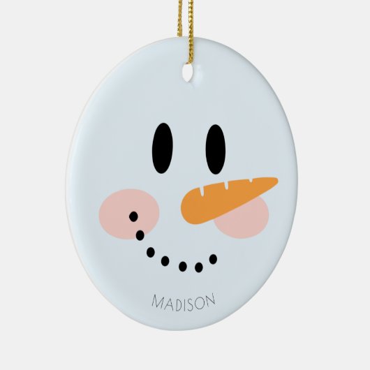 かわいい冬のパーソナライズされた雪だるま顔クリスマス セラミックオーナメント (右)