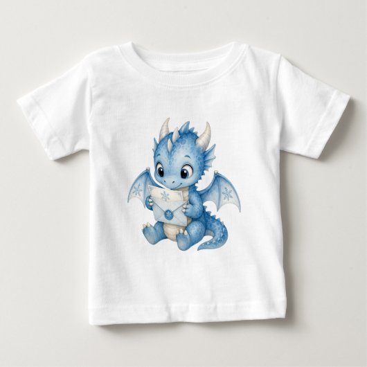 かわいい冬のベビードラゴン水彩イラスト ベビーTシャツ (正面)