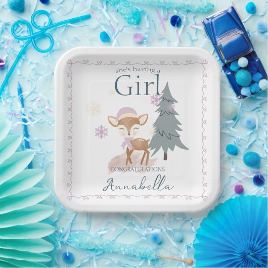 かわいい冬のベビー鹿の女性の子鹿 ペーパープレート (パーティー)