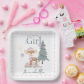 かわいい冬のベビー鹿の女性の子鹿 ペーパープレート (パーティー)