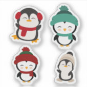 かわいい冬のペンギンのかわいいステッカーセット シール (正面)