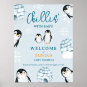かわいい冬のペンギンのイグルー歓迎ベビーシャワー ポスター (正面)