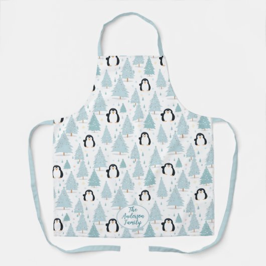 かわいい冬のペンギンのクリスマスブルーエプロン エプロン (正面)