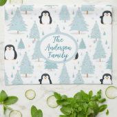 かわいい冬のペンギンのクリスマスブルー キッチンタオル (折り畳み)